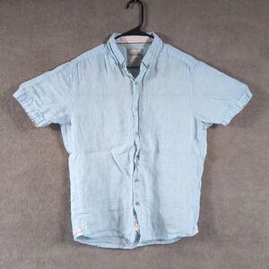 Report Collection Heritage Mens Light Blue 100% Linen Short Sleeve Shirt Large